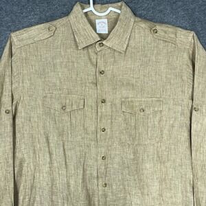 Vintage Brooks Brothers Shirt Mens XL Tan Irish Linen 90s Button up epaulettes